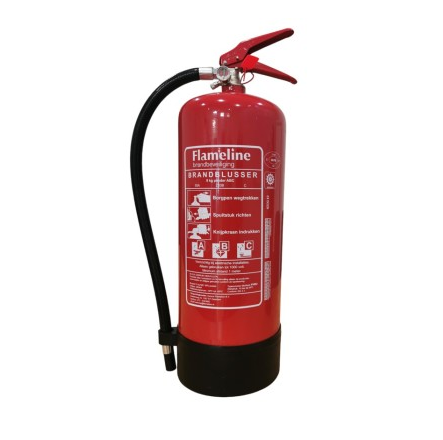 Flameline poederblusser 9 kg ABC, rode cilinder met slang en etiket