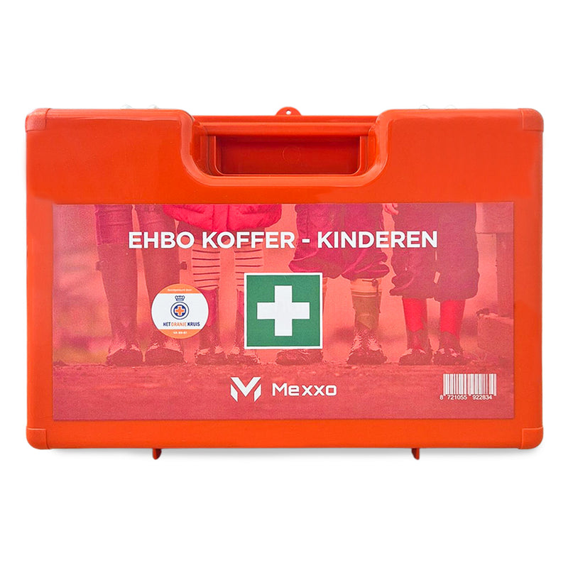 Mexxo kinder verbandkoffer, oranje koffer met opschrift EHBO KOFFER - KINDEREN
