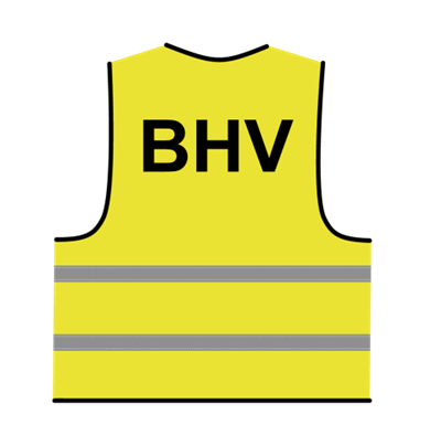 Geel BHV hesje met reflecterende strepen en opdruk BHV