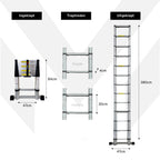 Maatschets Mexxo telescoopladder 3,80 meter: traptreden en uitgeklapte hoogte 380 cm