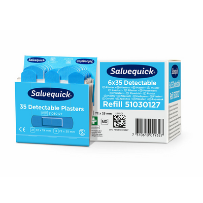 Salvequick HACCP pleisternavulling 6735, twee blauwe doosjes detecteerbare pleisters