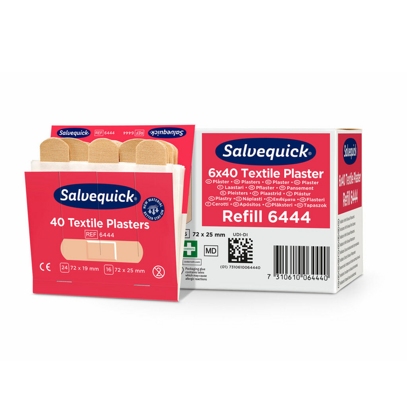 Salvequick pleisternavulling katoen 6444, twee rode doosjes textielpleisters