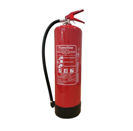 Flameline poederblusser 12 kg ABC, rode cilinder met slang en etiket