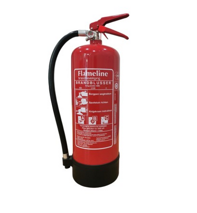 Flameline poederblusser 6 kg ABC, rode cilinder met slang en etiket
