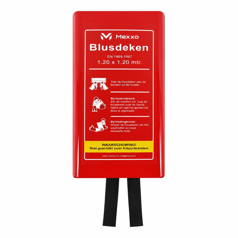 Mexxo blusdeken 120x120 cm in rode hardcase met gebruiksinstructies