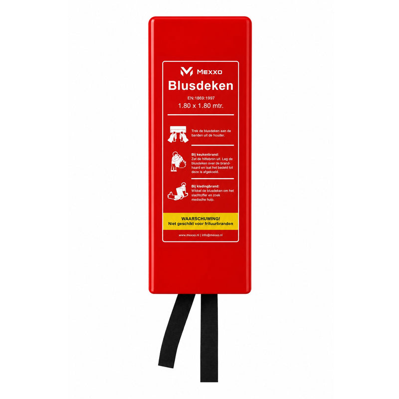 Mexxo blusdeken 180x180 cm in rode hardcase met gebruiksinstructies