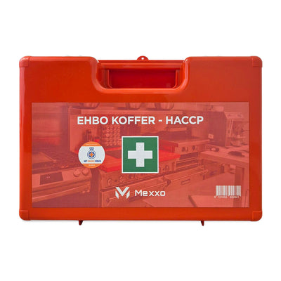 Mexxo HACCP horeca verbandkoffer, oranje koffer met opschrift EHBO KOFFER - HACCP