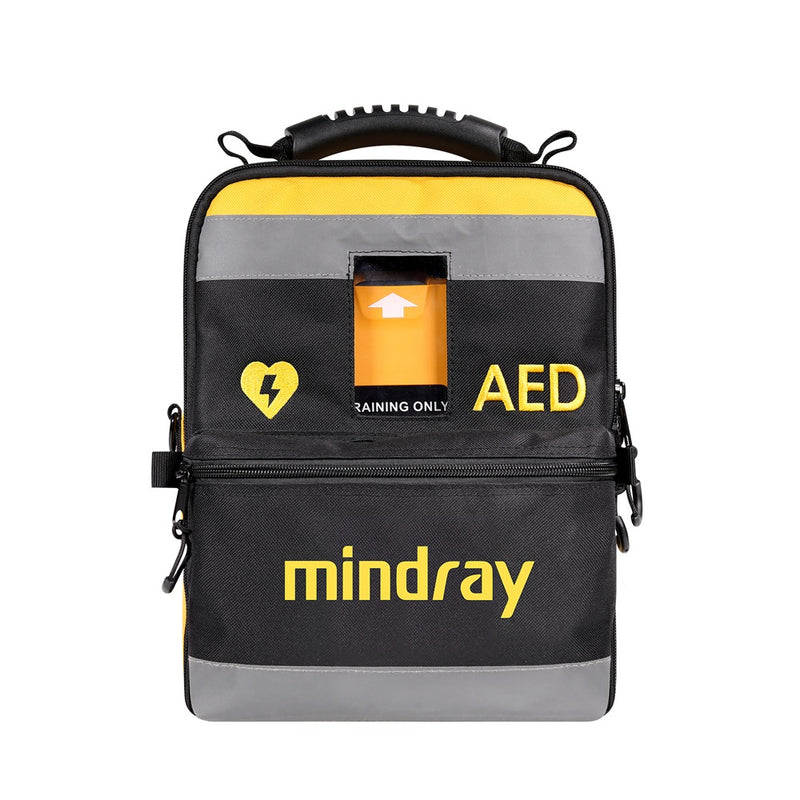 Mindray BeneHeart AED-tas, zwart met geel en AED-opdruk, vooraanzicht