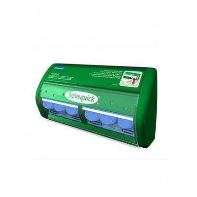 Salvequick pleisterdispenser HACCP horeca, groene wanddispenser met blauwe detecteerbare pleisters