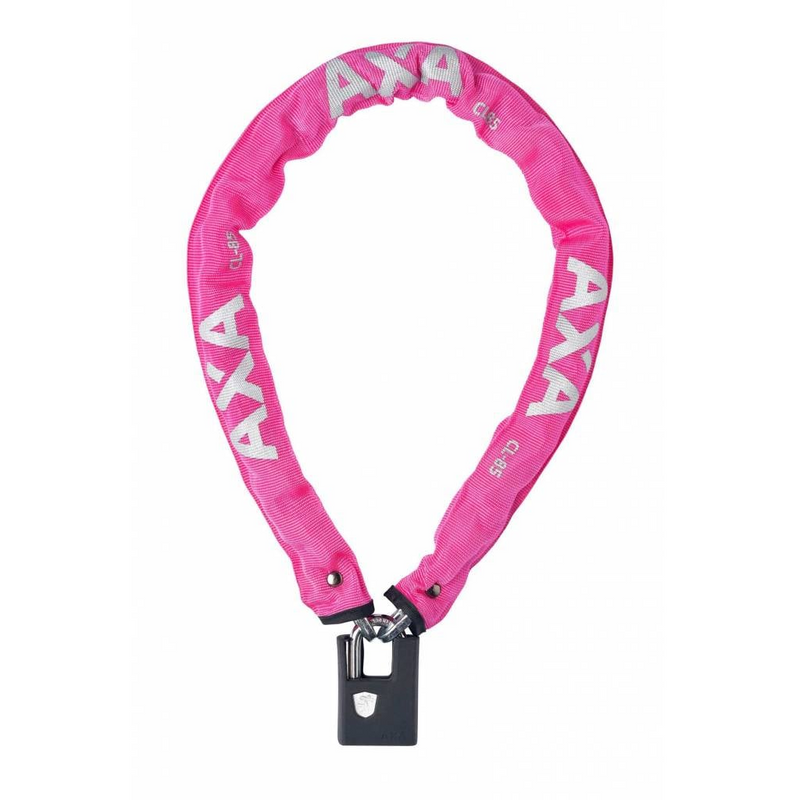 AXA Clinch+ 85/6 kettingslot in roze, ketting met AXA-opdruk en slot