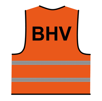 Oranje BHV hesje met reflecterende strepen en opdruk BHV